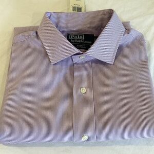 Polo Ralph Lauren Estate Custom Fit Purple White Stripe Button Down 16-34/35 NWT